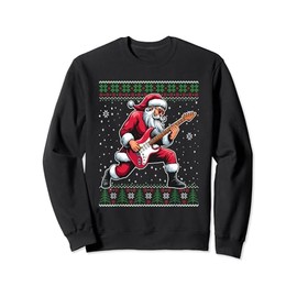 Christmas Santa Guitar Ugly Christmas Jumper Sweatshirt, black