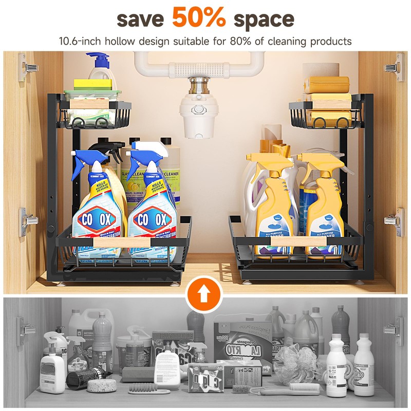 Sevenblue 2 Packs Under Sink Organizer, Height Adjustable 2 Tier