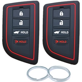 RUNZUIE 2Pcs 4 Buttons Silicone Smart Key Fob Compatible with 2022 2023 Acura MDX Key Fob Cover (Black)