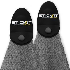 STICKIT Toalla magnética, color gris, paquete de 2, toalla de golf de microfibra de nivel superior con bolsillos profundos de gofre, imán de resistencia industrial para un fuerte agarre a carritos de golf o palos