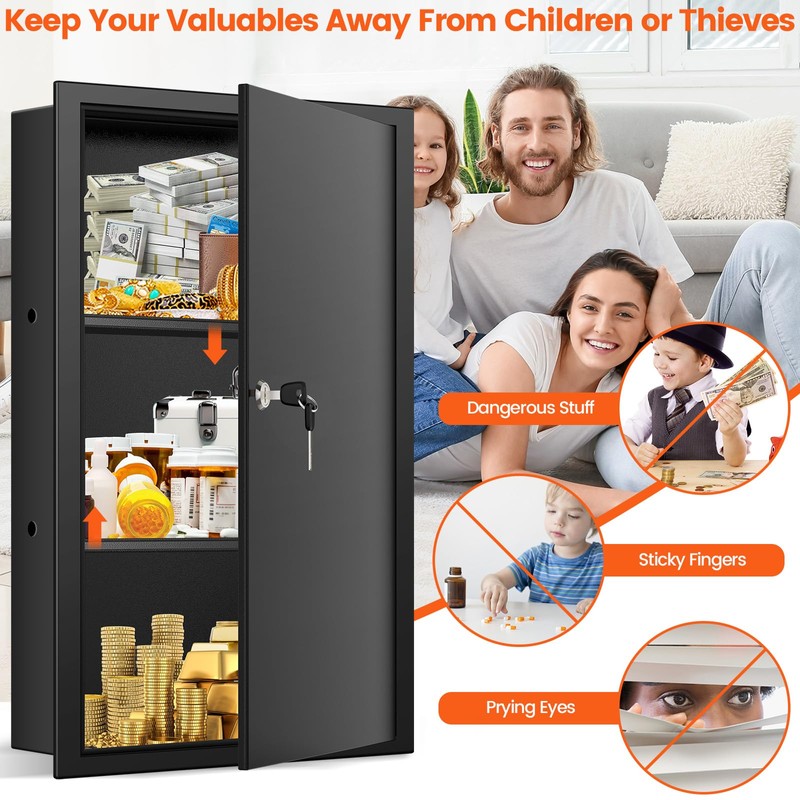 22.05" Tall Wall Safes Between the Studs with Removable Shelf,