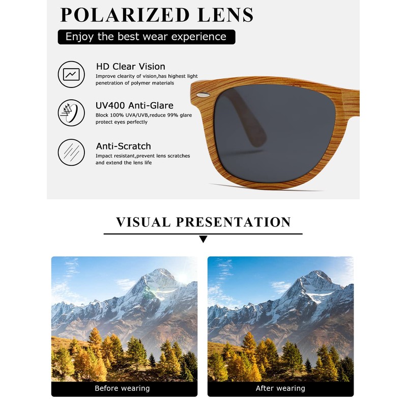 Kimorn Polarized Sunglasses Square Frame Horn Rimmed 80's Retor Glasses