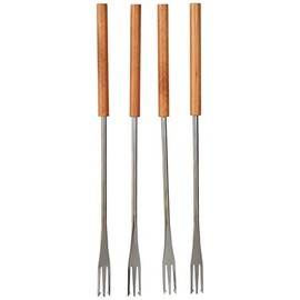 Kuhn Rikon 32099 - Forchette per fonduta di Formaggio/Carne, in Legno di ciliegio, 4 Pezzi