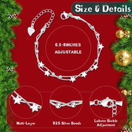 QianSiLi Christmas Presents For Women 2 in 1 Silver Bracelet For Women 925 Silver Star Charm Bracelets For Womens Silver Jewellery For Women （6 star）