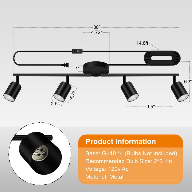 Plug in Track Lighting, LED Track Lighting Fixtures Ceiling, Black
