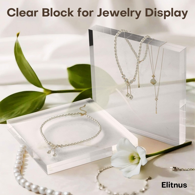 Elitnus Clear Acrylic Display Block – Solid Polished Plexiglass Riser