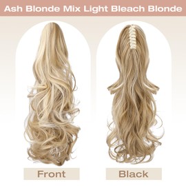 Felendy Ponytail Extension, 18" Claw Clip in Ponytail Extensions Curly Wavy Ponytail Hair Extension Jaw Clip on Long Pony Tails Hairpiece for Women Synthetic Ash Blonde Mix Light Bleach Blonde