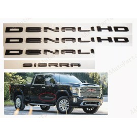 GMC 4PC Set Matte Black DENALI HD DENALI SIERRA Emblems Fit GMC Sierra 2500hd 3500hd