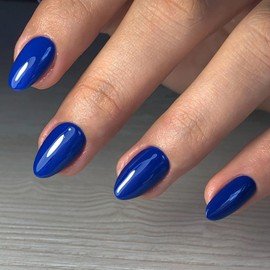 KQueenest Upgrade Thick Acrylic Press on Nails Short Oval, Royal Blue Fake Nails for Women Daily Wear, UV Cover Acrylic Nails Press on Short Almond, Natural Fit Reusable Glue on Nails in 24 Pcs