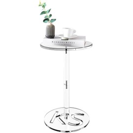 KSacry Small Round Side Table, Clear Drink Table for Small Space, Round Modern End Table for Living Room, Bar Tables for Balcony, Bathroom,10“W×10”L×22" H Tall