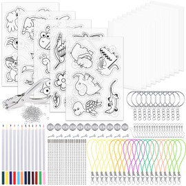 Shrink Film Set 218 Pieces DIY Craft Set with A4 Translucent Shrink Film Sheets A5 Colouring Shrink Film Sheets Coloured Pencils Key Ring Hole Punch for DIY Gift Decorations