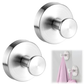 vcsjw Pack of 2 Suction Cup Hooks for Bathroom, Suction Cup Hooks, Suction Cups with Hooks, No Drilling, Extra Strong, Suction Cup Hooks, for Bathroom, Kitchen, Wall (Silver)