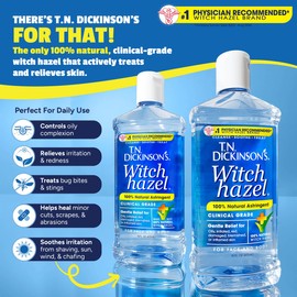 T.N. Dickinson's Witch Hazel 100% Natural Astringent | Pure Witch Hazel | Fragrance Free | Cleanses & Soothes Skin | For Face & Body | Clinical Grade | 8 Fl Oz