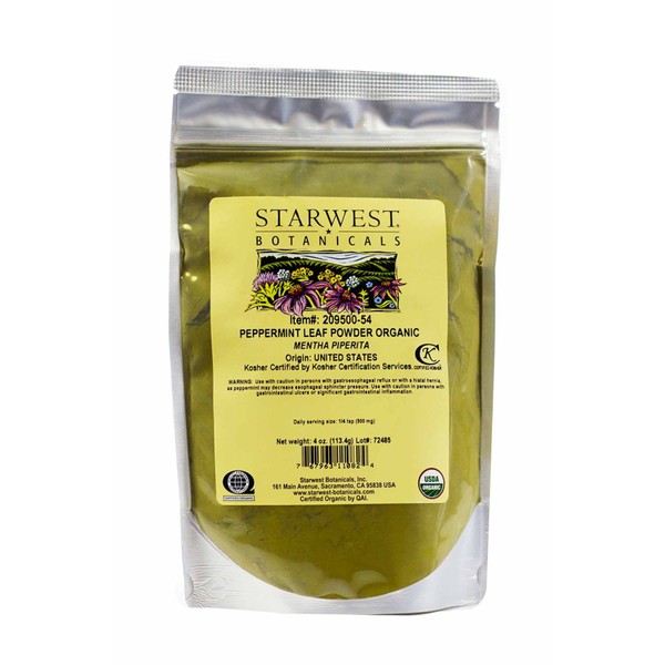 Peppermint Leaf Powder Organic - 4 Oz,(Starwest Botanicals)
