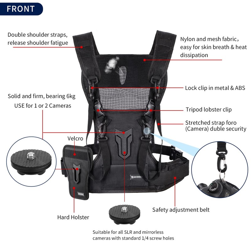 Micnova Multi Camera Carrying Chest Harness System Vest with Side