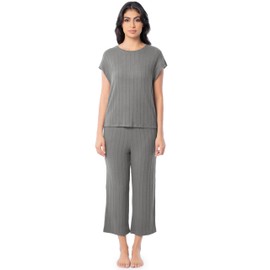 Fruit of the Loom Women's Dolman Sleeve and Cropped Pant Sleep Set, Grey