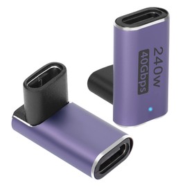 QIANRENON USB4.0 C Female 90 Degree Angle Adapter Coupler 240W 40Gbps Type C 4.0 Female to Female Right Angle Connector Extender, LED Indicator 8K Audio/Video Transmission, 2Pcs(Front Bend F/F)