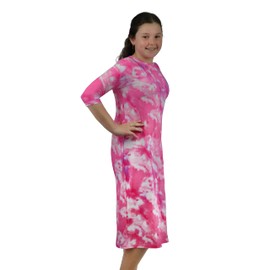 Girl Modest Tznius 3/4 Sleeve Swimdress, Beach Cover up UPF 50+ Sun Protection