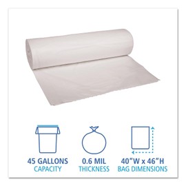 Boardwalk 4046EXH Waste Can Liners, 40-45gal, 40 x 46.6mil, White, 25 Bags/Roll, 4 Rolls/CT