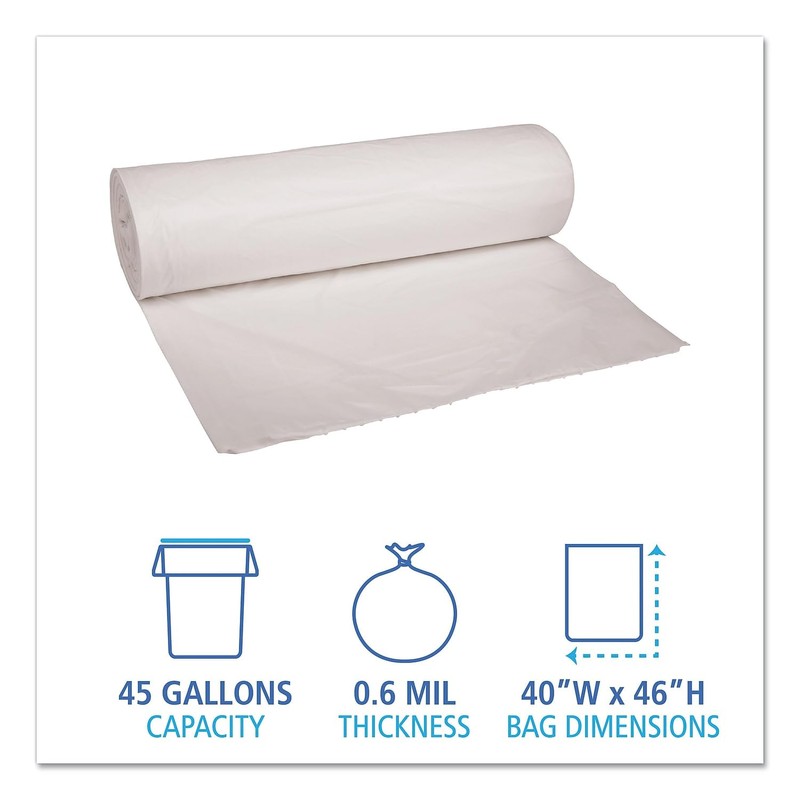 Boardwalk 4046EXH Waste Can Liners, 40-45gal, 40 x 46.6mil, White,