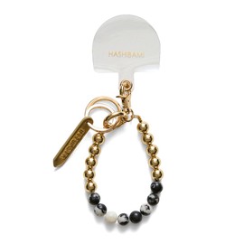 Hazel Key Chain Natural Stone x Gold Beads Smartphone Ring Zebra Jasper Free, Zebra Jasper, Free size