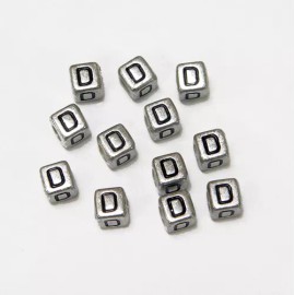 JOLLY STORE Crafts 6mm Silver Metallic Alphabet Beads Black Letter "D" 100pc