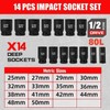 TONYNOL 1/2 Inch Drive Deep Impact Socket Set,6-Point, Metric Sizes(25-50mm),14