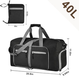 Dimayar 40L Travel Duffle Bag with Toiletry Bags - Foldable Duffel Bag with Shoes Compartment - Overnight Bags Waterproof & Tear Resistant(40L,Black + two toiletry bags)