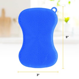 Silicone Heat Resistant Dishwasher Sponge, Fruit Cleaner, Vegetable Washer, Non Scratch Durable Bristles, Blue 3-Pack