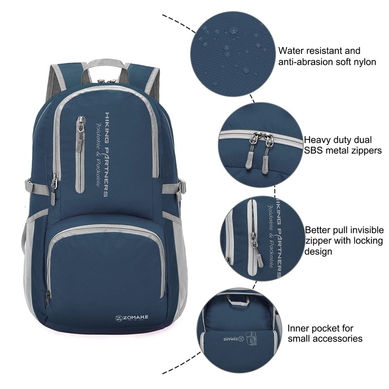 ZOMAKE Foldable Backpacks, Small Waterproof Hiking Daypack, Lightweight Backpack for