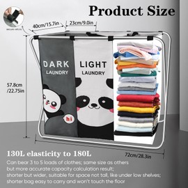 Nicesail Laundry Hamper 3 Section with Waterproof Oxford Bag, Stainless Steel Frame and Back Pocket, Clothes Hampers for Laundry Room Organization and Storage for Home Dormitory Print Dark Light Color