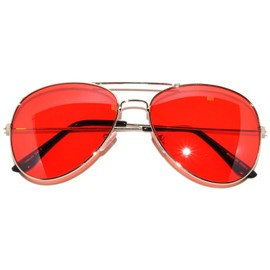 owl RED LENS AVIATOR STYLE MEN WOMEN SUNGLASSES SILVER METAL FRAME SHADES UV400