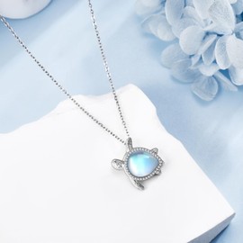 SHEAISRS Turtle Necklace for Women Moonstone Necklace Sterling Silver Sea Turtle Pendant Necklace Jewelry for Women Animal Lovers