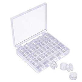 HappyHome Bobbins for Sewing Machines, 0.4 inches (11.5 mm), Set of 25, Plastic, Metal, Household Use, Large Capacity with Storage Case (11.5 mm), Transparent Plastic, Pack of 25
