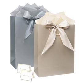2er-Set Geschenktüten mit Seidenpapier–29×22×10 cm Geschenk Tüte aus Papier mit Schleife–Geschenkverpackung für Geburtstag, Hochzeit
