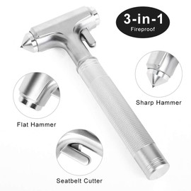 MOTORBUDDY Car Safety Hammer, Fireproof Metal Emergency Escape Hammer with Hard Alloy Head Window Breaker and Seat Belt Cutter, Aluminium Alloy Emergency Escape Tool for Car Accidents