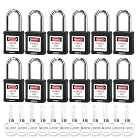 BOZZYS Lockout Tagout Locks 12-Pack｜ Black Loto Locks Keyed Alike with Same Keys