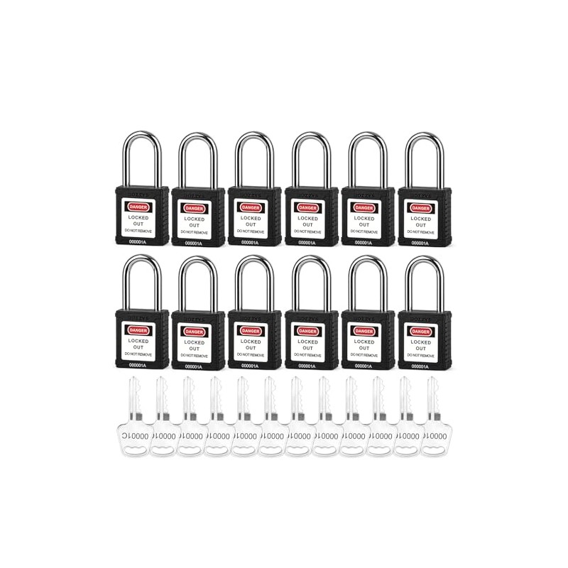 BOZZYS Lockout Tagout Locks 12-Pack｜ Black Loto Locks Keyed Alike