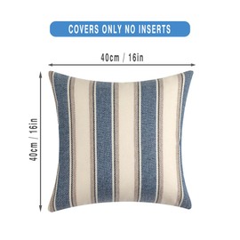 FSZhenZuan Pack of 2 Cotton Cushion Covers 40x40cm Decorative Blue Striped Throw Pillow Covers Boho Soft Pillowcases with Invisible Zipper for Couch Bed Living Room Home Decor
