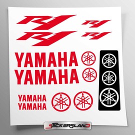 Sticker Set Compatible with Tank and Motorcycle Helmet, Clear Vinyl Base, Easy to Apply, UV Printing, Logos Stickersland® - R1 (Red)