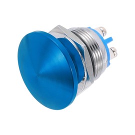 MECCANIXITY 1PCS 3A 19MM 3/4" Momentary Mushroom Head Push Button Switch 12V 24V 120V 250V AC Blue 1NO Waterproof IP65 SPST Domed Round 2 Screw Foot Button