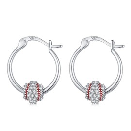 Baseball Earrings 925 Sterling Silver Baseball Hoop Earrings Sports Jewelry Baseball Gifts for Women