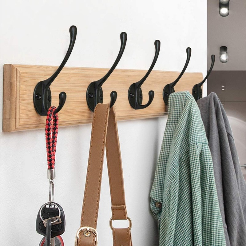 12 Pack Dual Coat Hooks Wall Mounted, Dual Prong Retro