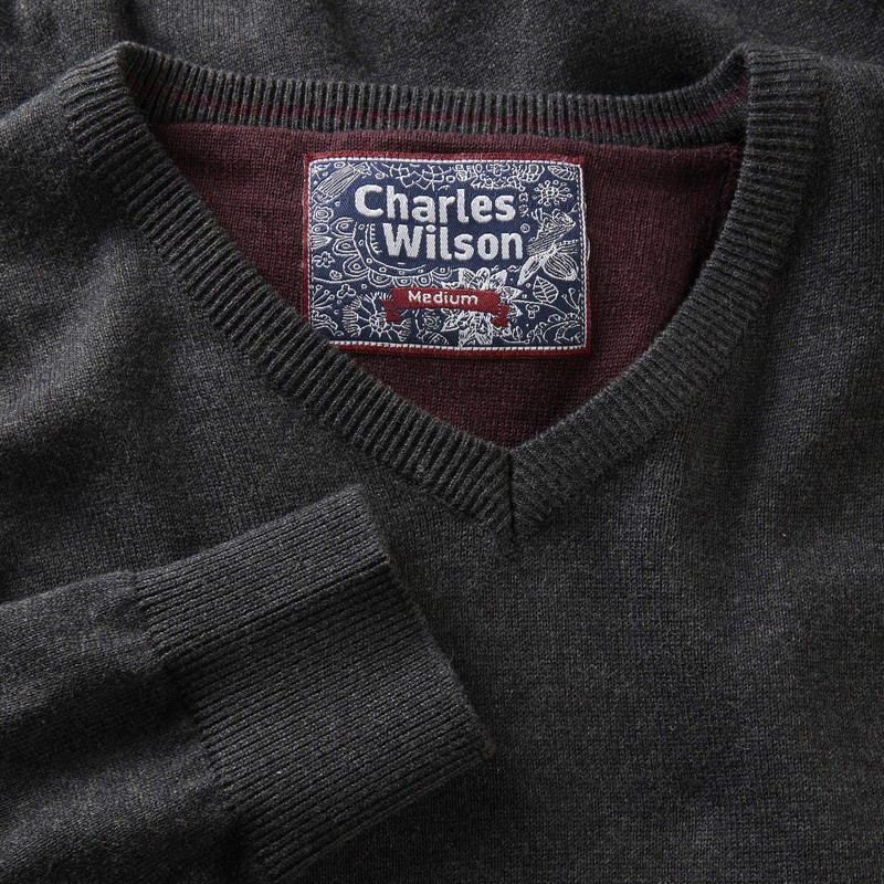 Charles Wilson Fine Knit Cotton Pullover with V-Neck for Men,