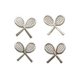 ETDesign #E02359 Lot 4Pcs Small Silver Tennis Racket Sport Embroidery Iron On Applique Patch(Size:1.5" by 1.5")