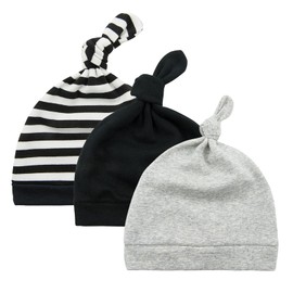 American Trend Baby Hat Mittens Newborn Hats for Boys Baby Hats 0-6 Months Winter Beanie Caps, 3 Pack Black & Grey & Stripe, 0-6 Months