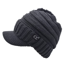 C.C Trendy Warm Oversized Chunky Soft Oversized Ribbed Slouchy Knit Hat with Visor Brim (Charcoal)