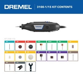 Dremel 3100-1/15 Variable Speed Rotary Tool Kit- 1 Attachment and 15 Accessories, Ideal for a Variety of Crafting and DIY Projects- Cutting, Sanding, Grinding, Polishing, Drilling, and Engraving