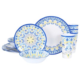 DAPOTO Melamine Dinnerware Set for 4-16 Pcs:Camping Dishes Set with Dinner Plates,Salad Plates, Bowls and Cups.Lightweight and Unbreakable.Indoor and Outdoor Use.