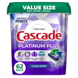 Cascade Platinum Plus Dishwasher Pods, Dish Detergent Soap, Fresh, 62 Count
